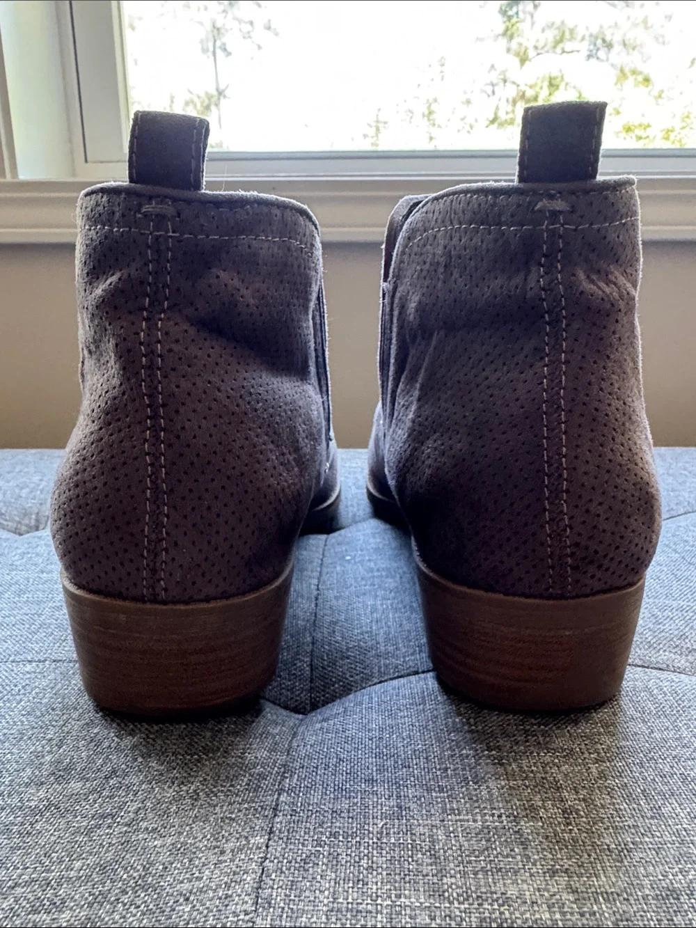Universal Thread Gray Suede Perforated Ankle Booties